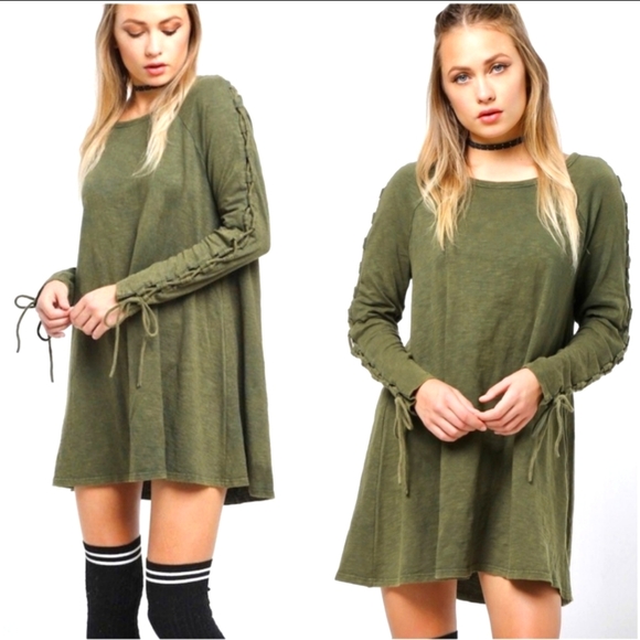 Acid Wash Long Sleeve Boho Mini Dress - Picture 3 of 6